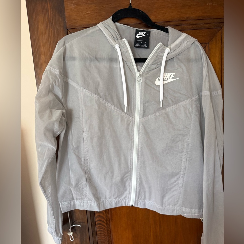 Nike Grayish Blue Hooded Windbreaker with White Swoosh